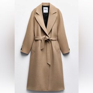 Zara long belted wool blend coat
